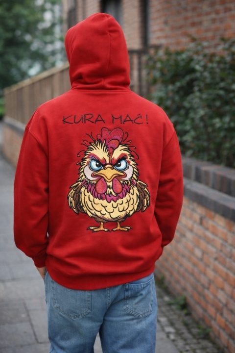 Bluza z kapturem i haftem na plecach – KURA MAĆ /różne kolory/