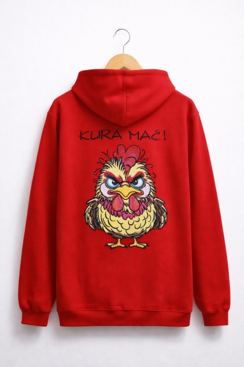 Bluza z kapturem i haftem na plecach – KURA MAĆ /różne kolory/