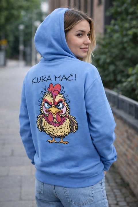 Bluza z kapturem i haftem na plecach – KURA MAĆ /różne kolory/