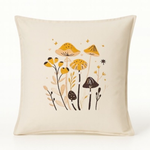 Poszewka na poduszkę z haftem "GRZYBY" - rozmiar 50x50 cm