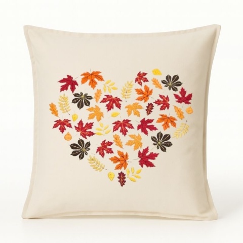 Poszewka na poduszkę z haftem "SERCE Z LIŚCI" - rozmiar 50x50 cm