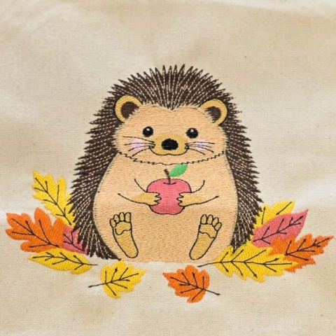 Torba bawełniana z haftem "JEŻYK" - rozmiar mały - 38x42x8cm