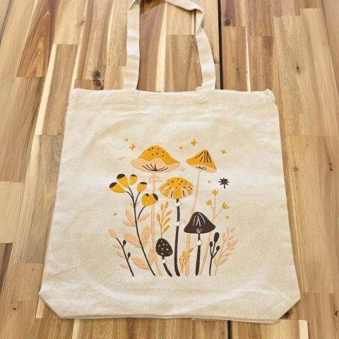 Torba bawełniana z haftem "GRZYBY" - rozmiar mały - 38x42x8cm