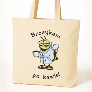 Torba bawełniana z haftem "Bzzzzykam po kawie???" - rozmiar mały - 38x42x8cm