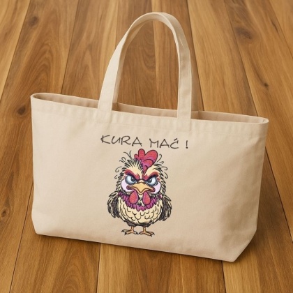 Torba bawełniana z haftem "Kura Mać" - rozmiar duży - 45x35x12cm