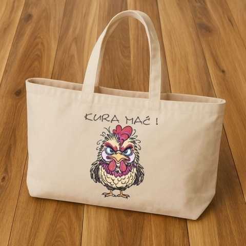 Torba bawełniana z haftem "Kura Mać" - rozmiar duży - 45x35x12cm