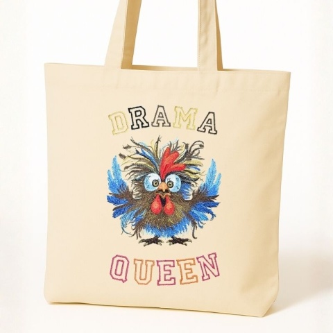 Torba bawełniana z haftem "Drama QUEEN" - rozmiar mały - 38x42x8cm