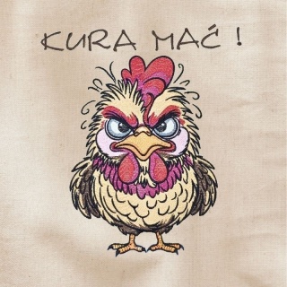 Torba bawełniana z haftem "Kura Mać" - rozmiar mały - 38x42x8cm
