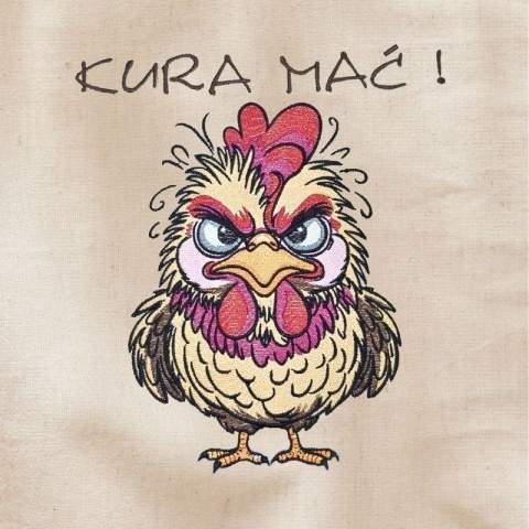Torba bawełniana z haftem "Kura Mać" - rozmiar mały - 38x42x8cm