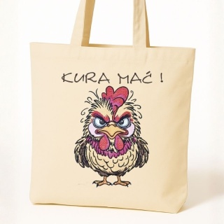 Torba bawełniana z haftem "Kura Mać" - rozmiar mały - 38x42x8cm