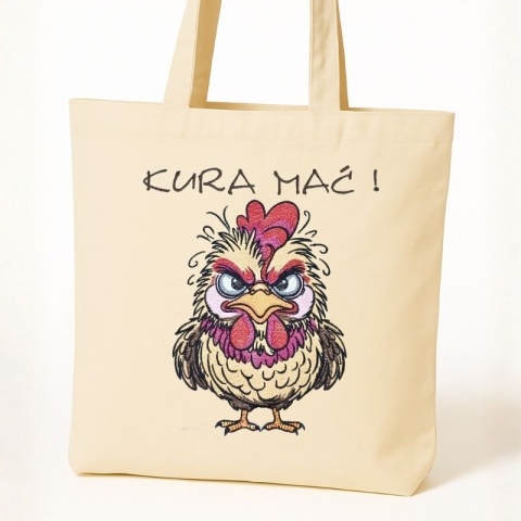Torba bawełniana z haftem "Kura Mać" - rozmiar mały - 38x42x8cm
