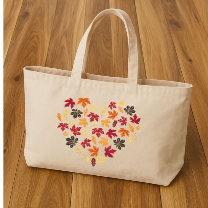 Torba bawełniana z haftem "SERCE Z LIŚCI" - rozmiar duży - 45x35x12cm