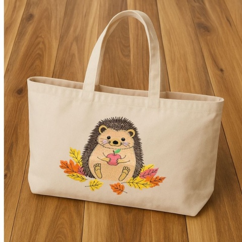 Torba bawełniana z haftem "JEŻYK" - rozmiar duży - 45x35x12cm