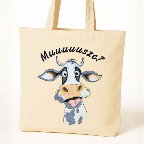 Torba bawełniana z haftem "Muuuuusze?" - rozmiar mały - 38x42x8cm