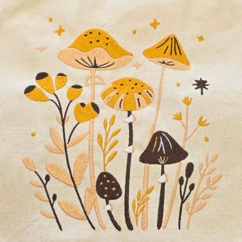 Torba bawełniana z haftem "GRZYBY" - rozmiar duży - 45x35x12cm