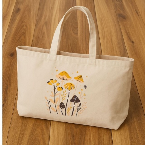 Torba bawełniana z haftem "GRZYBY" - rozmiar duży - 45x35x12cm