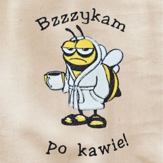 Torba bawełniana z haftem "Bzzzzykam po kawie" - rozmiar duży - 45x35x12cm