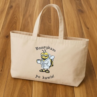 Torba bawełniana z haftem "Bzzzzykam po kawie" - rozmiar duży - 45x35x12cm