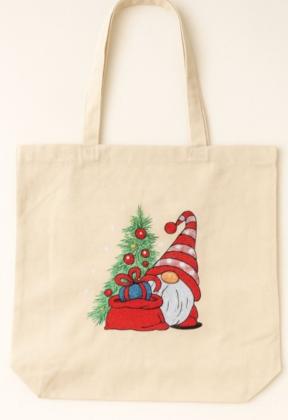 Torba bawełniana z haftem "Krasnal z choinką" - rozmiar mały - 38x42x8cm