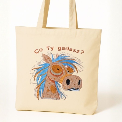 Torba bawełniana z haftem "Co Ty gadasz?" - rozmiar mały - 38x42x8cm